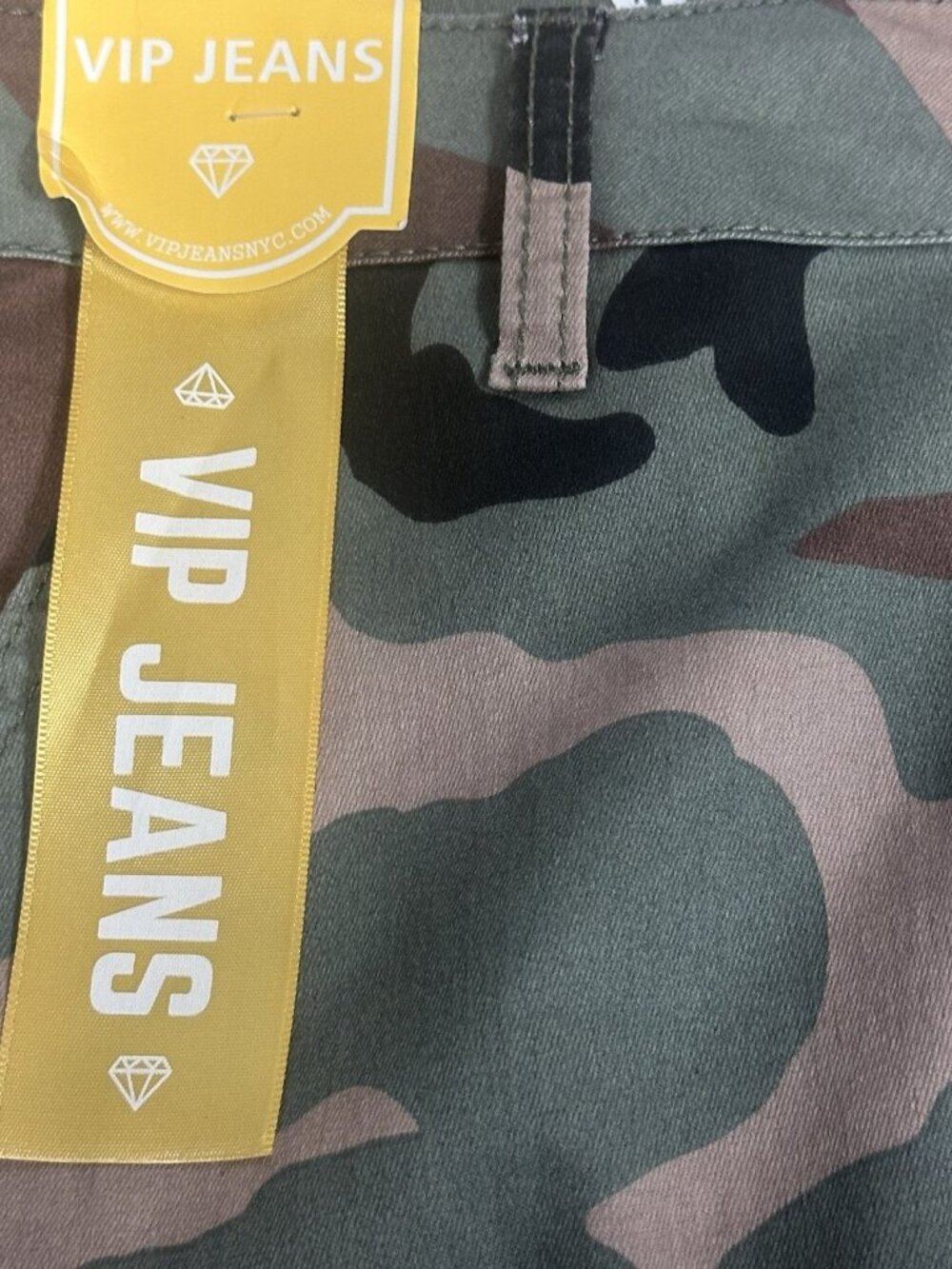 VIP Jeans Green/Brown Camo Cargo Pants Women Size 9/29 Mid Rise Stretch Pockets - Picture 11 of 14